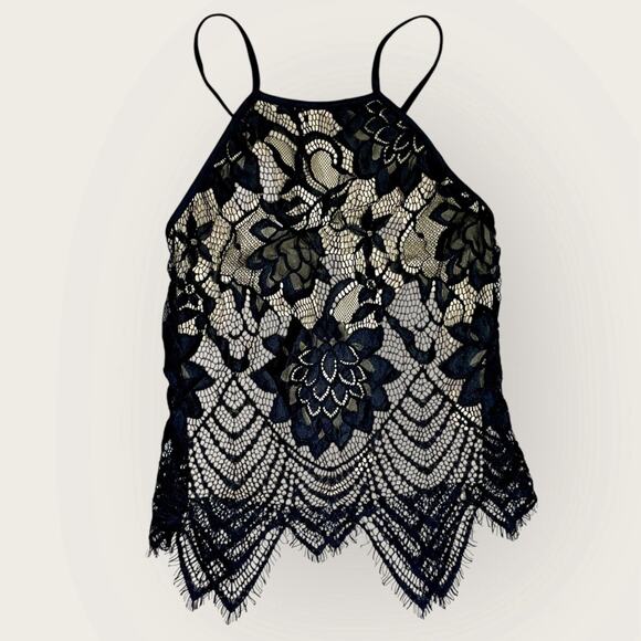 G by Guess Womens Sleeveless‎ Lace Tank Top XS Shark Bite Hem Vamp Whimsigoth - Picture 1 of 7